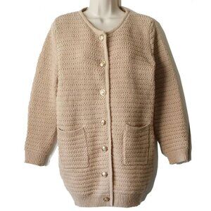Oversized Long Textured Cardigan S Tan Metal Logo Buttons